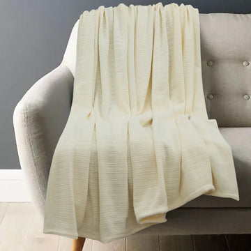 Cream Cotton Thermal Throw – 72x90 Inches | Breathable & Lightweight