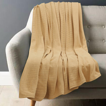 Beige Cotton Thermal Throw – 72x90 Inches | Breathable & Lightweight