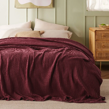 Maroon Double Cotton Waffle Blanket – Lightweight, Breathable Summer Blanket