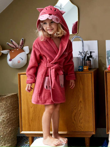 Cat Hooded Kids Bathrobe – Dark Pink (Ages 4 to 10)