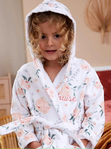 Rose Print Hooded Kids Bathrobe – (Ages 4 to 14)