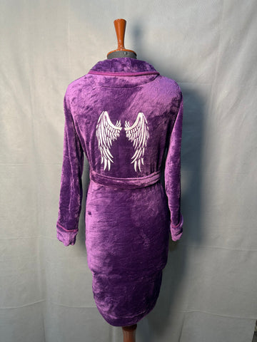 PURPLE ANGLE Embroidered Soft Plush Fleece Bathrobe With Slippers