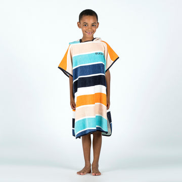 Kids Multi Collour Striped Printed Hooded Ponchu
