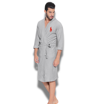 Grey POLO RALPH LAUREN UNISEX Terry Plush Robe - Luxurious Bathrobe