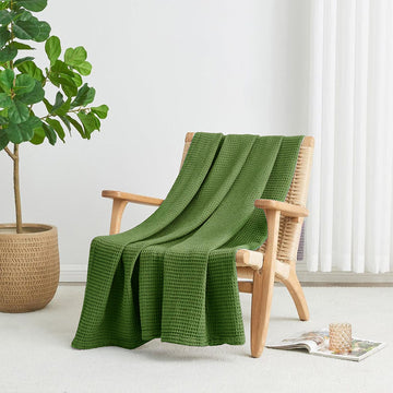 Sage Single Cotton Waffle Weave Blanket,Throw 72x90 inches