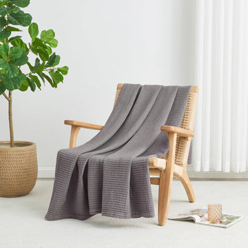 Grey Single Cotton Waffle Weave Blanket,Throw 72x90 inches