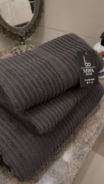 Charcoal Towel Set of 3 | 2 Hand Towels & 1 Bath Towel