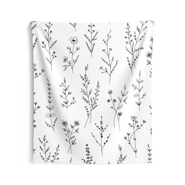 Elegant Black and White Floral Print Wall Hanging Tapestry – 50x70 Inches