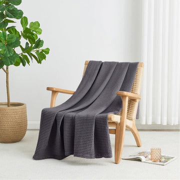 Charcoal Single Waffle Weave Blanket,Throw 72x90 inches