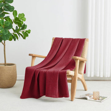 Maroon Single Cotton Waffle Weave Blanket,Throw 72x90 inches