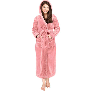 PEACH Unisex Soft Plush Fleece Hooded Bathrobe
