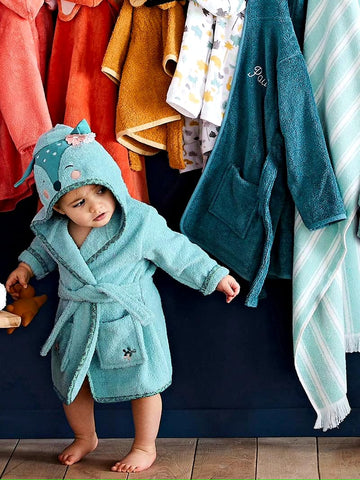Deer Hooded Kids Bathrobe – Turquoise (Ages 9 Months to 3 Years)