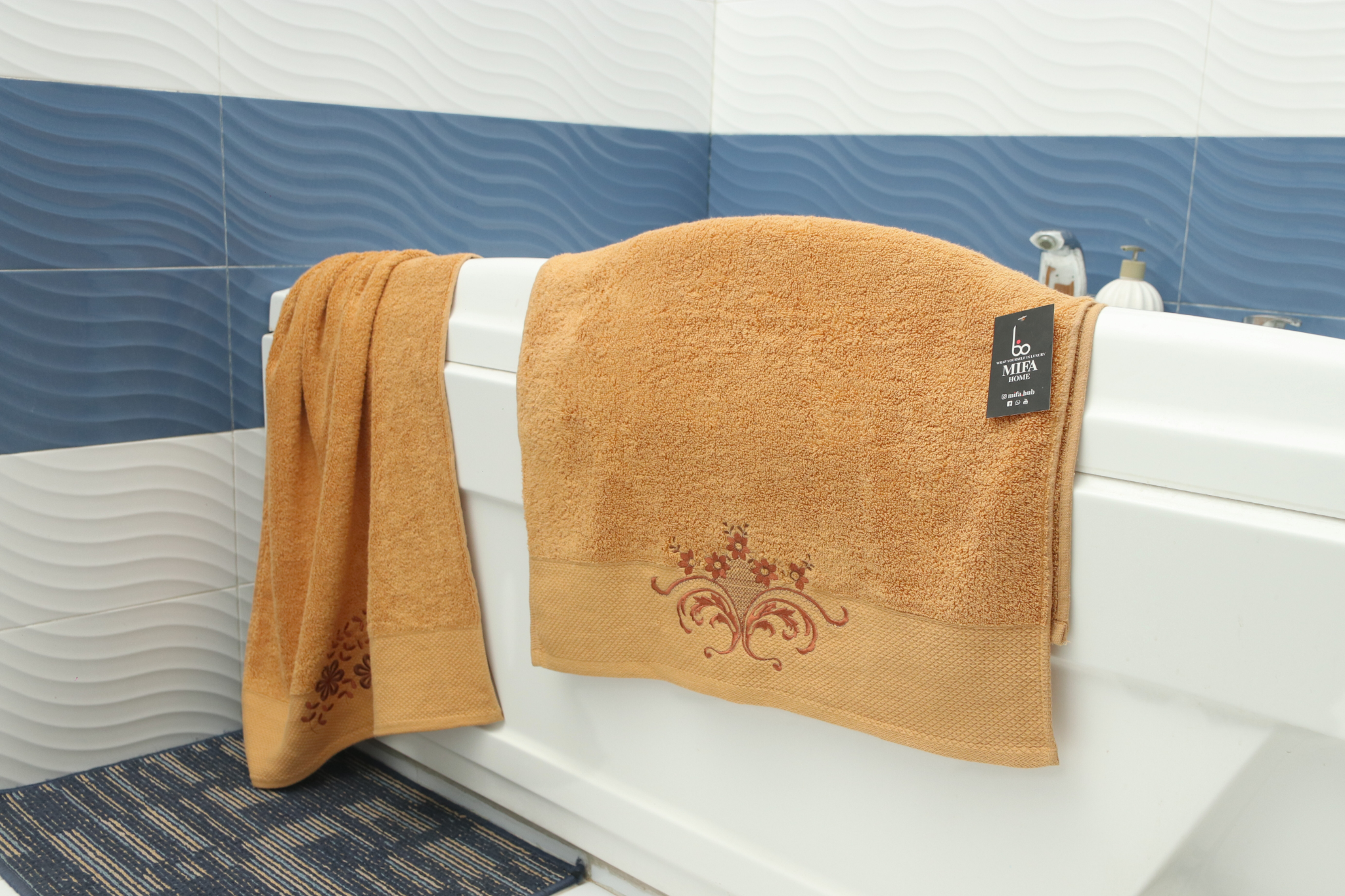 Beige Premium Turkish Embroidery Bath Towel - 27 x 54 Inches