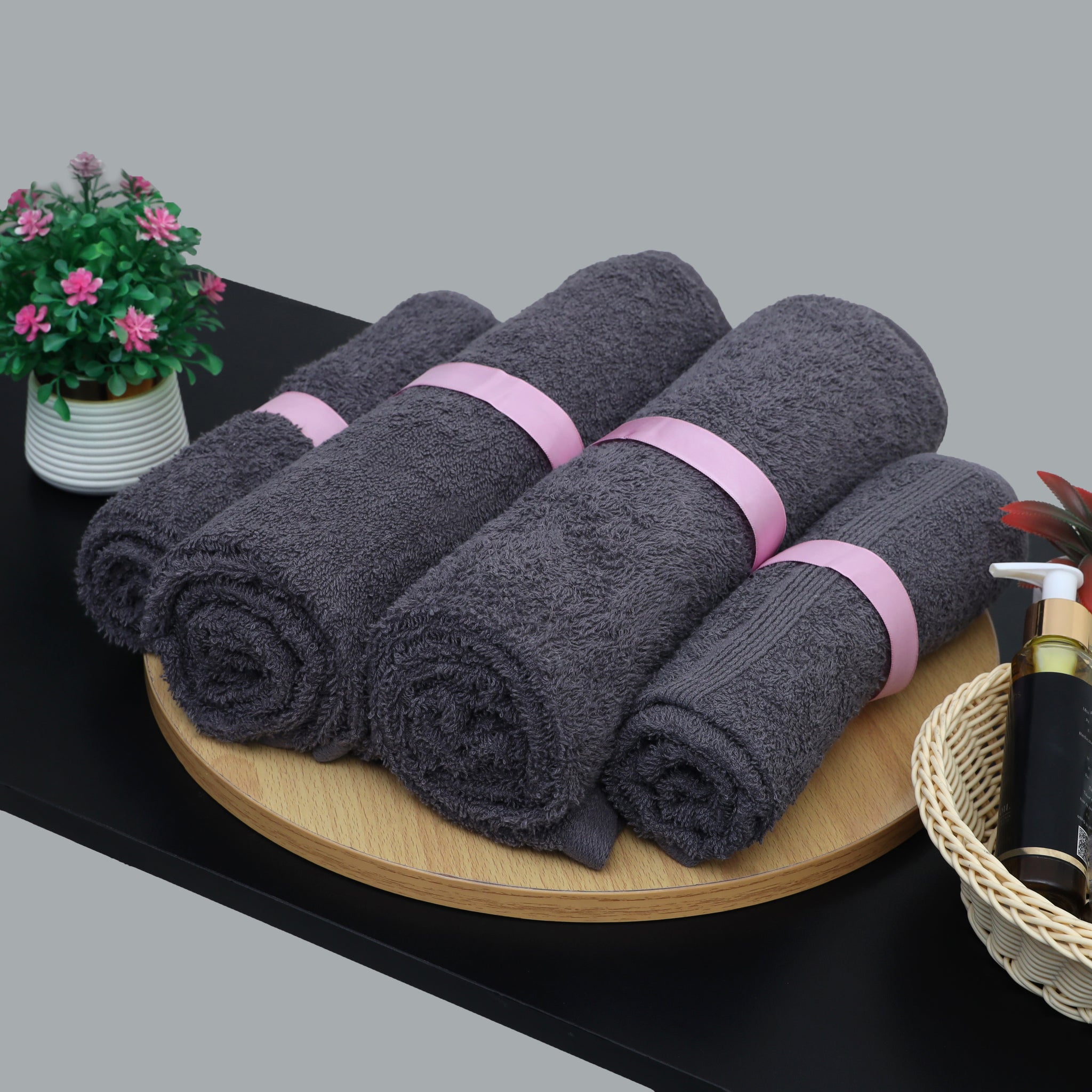 Charcoal Pack of 4 Luxury Cotton Towels- 2 Hand Towels & 2 Bath Towels