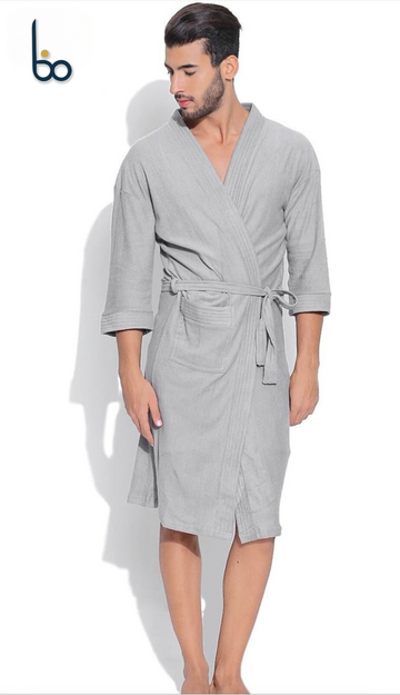 Grey Men's Terry Plush Robe - Luxurious Bathrobe