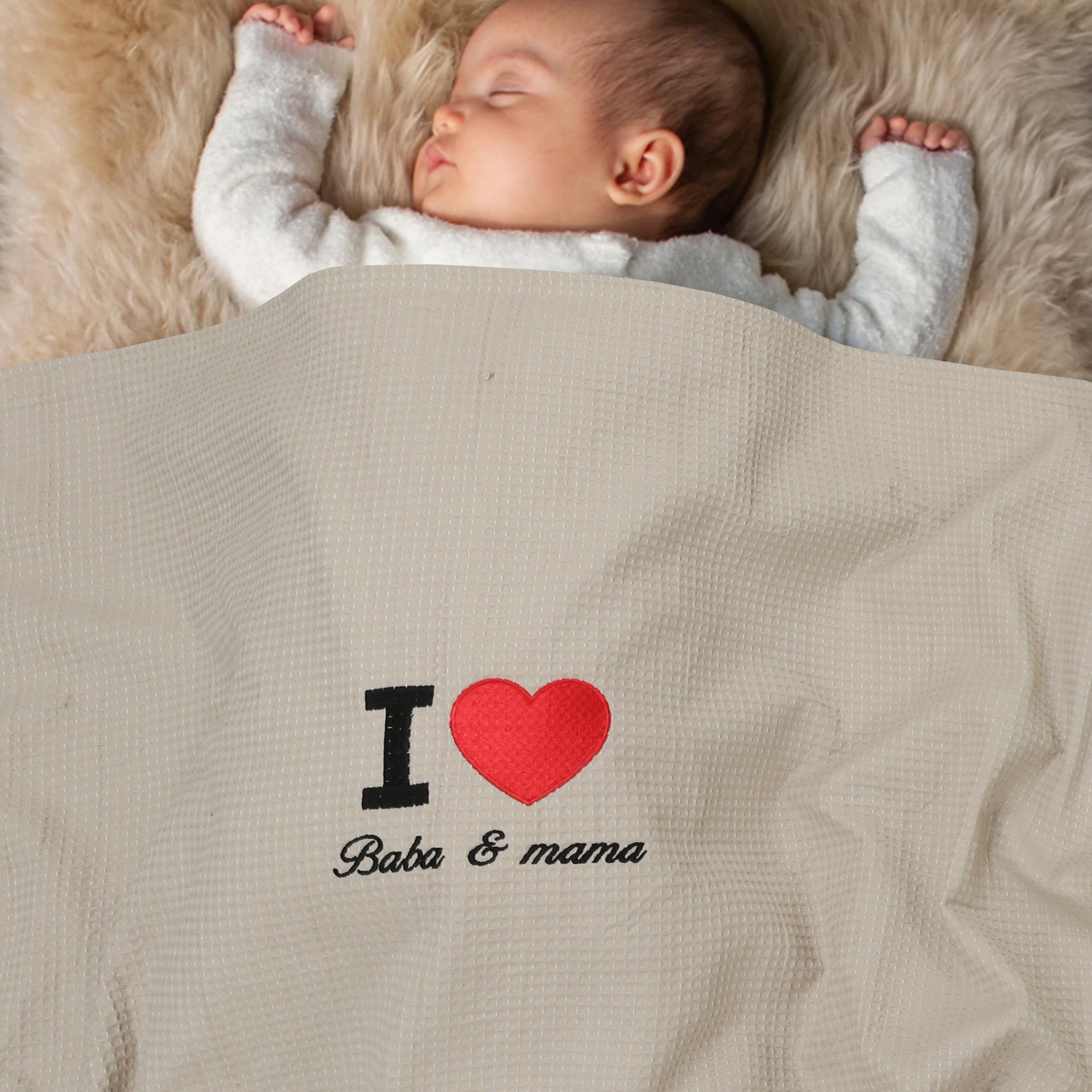 I♡Mama Baba Baby Waffle Blanket – Breathable Cotton-36x45”