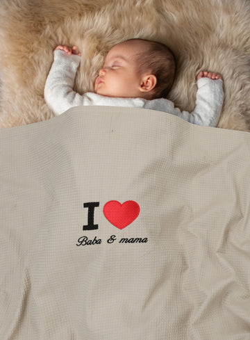 I♡Mama Baba Baby Waffle Blanket – Breathable Cotton-36x45”