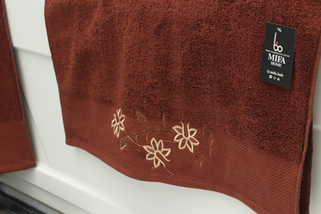 Brown Premium Turkish Embroidery Towel - 27 x 54 Inches