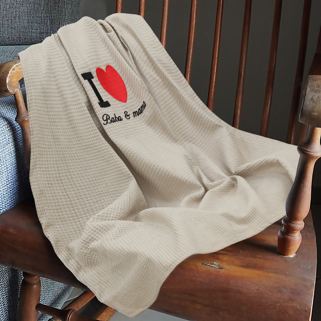 I♡Mama Baba Baby Waffle Blanket – Breathable Cotton-36x45”