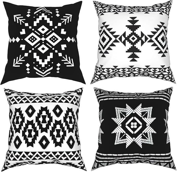 Western Native American Throw Pillow Covers16x16 and 18X18 Southwestern Boho Aztec Navajo Turquoise Decorative Cushion Pillow Cases for Outdoor Home Decor Set of 4,