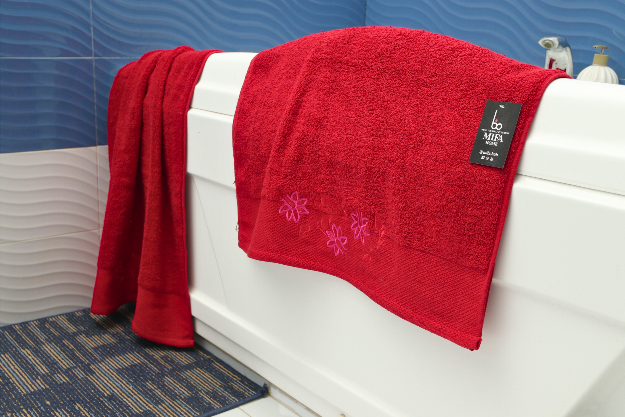 Red Premium Turkish Embroidery Bath Towel - 27 x 54 Inches