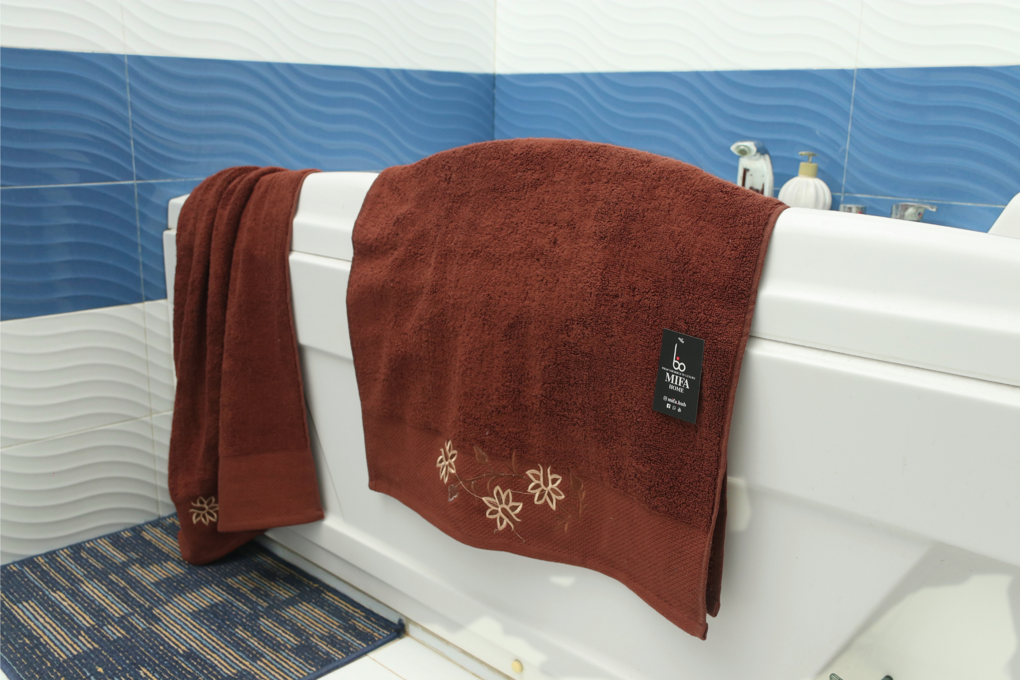 Brown Premium Turkish Embroidery Towel - 27 x 54 Inches