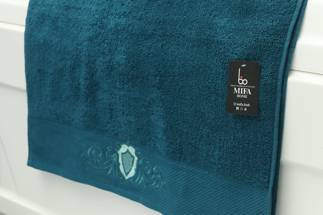 Teal Premium Turkish Embroidery Towel - 27 x 54 Inches