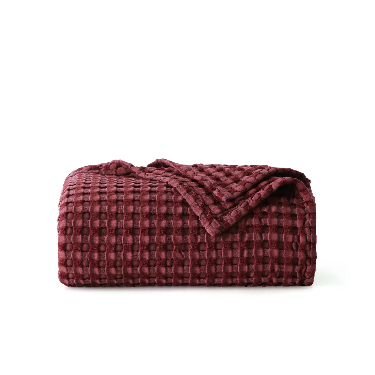 Maroon Double Cotton Waffle Blanket – Lightweight, Breathable Summer Blanket