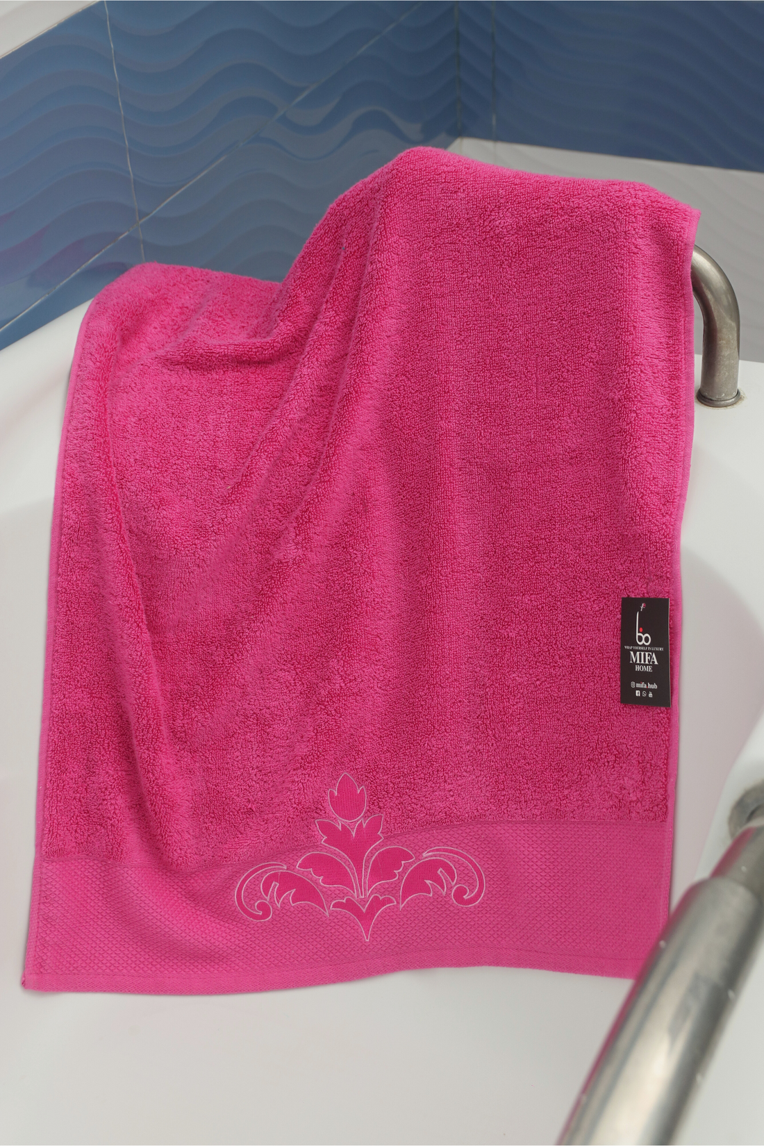 Pink Premium Turkish Embroidery Towel - 27 x 54 Inches