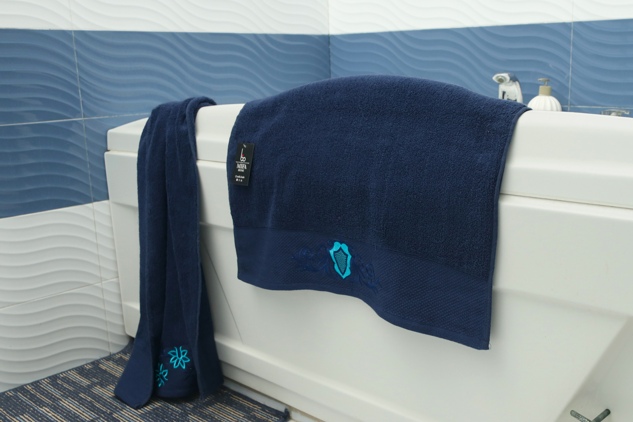 Blue Premium Turkish Embroidery Towel - 27 x 54 Inches