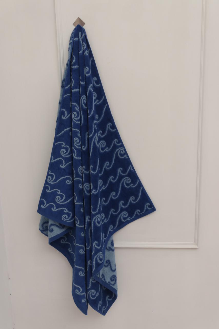 Navy Dyed Yarn Bath Towel | 35 x 70 inches | 100% Cotton | Mifa Hub