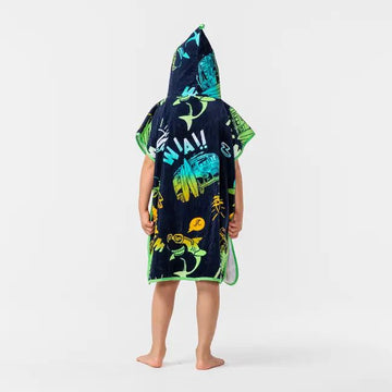 Kids Hooded Poncho | Children Bath Towel Wrap | Cotton | Mermaid Pattern for Boys Girls