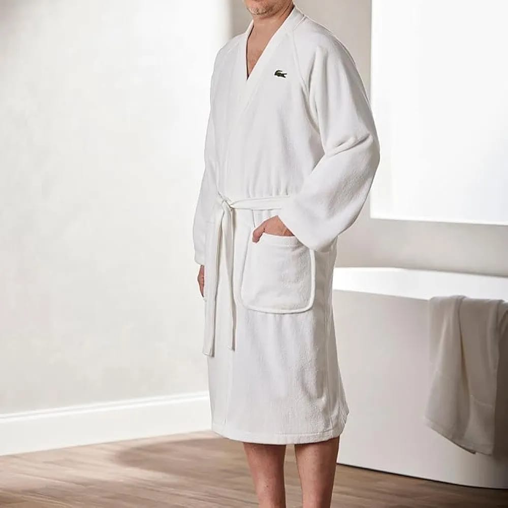 Luxurious WHITE Lacoste Kimono Unisex Bathrobe