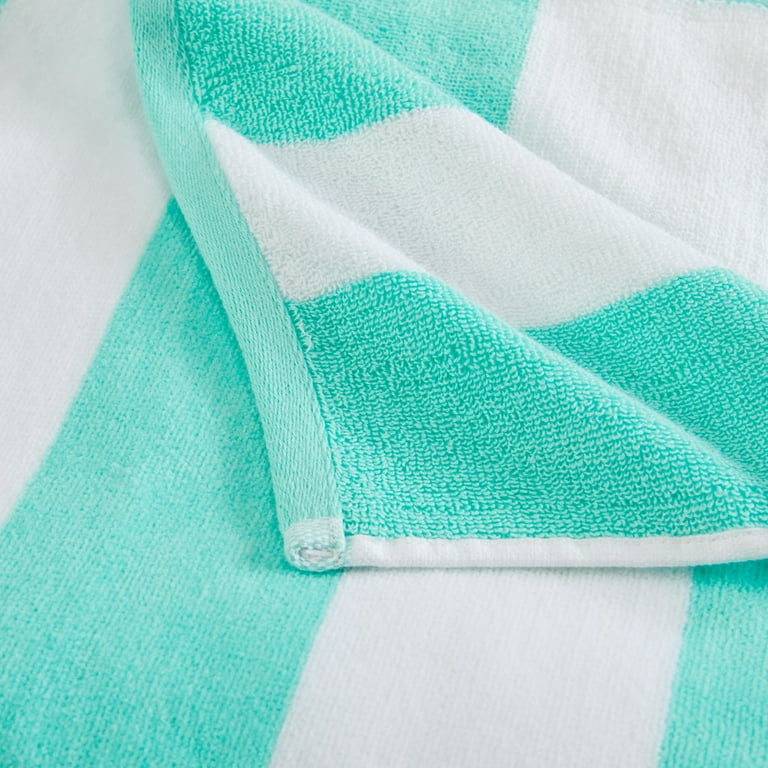 Jade Green Cabana Striped Pool & Beach Towel - 100% Soft Cotton, Ultra Absorbent (35x70 inches)