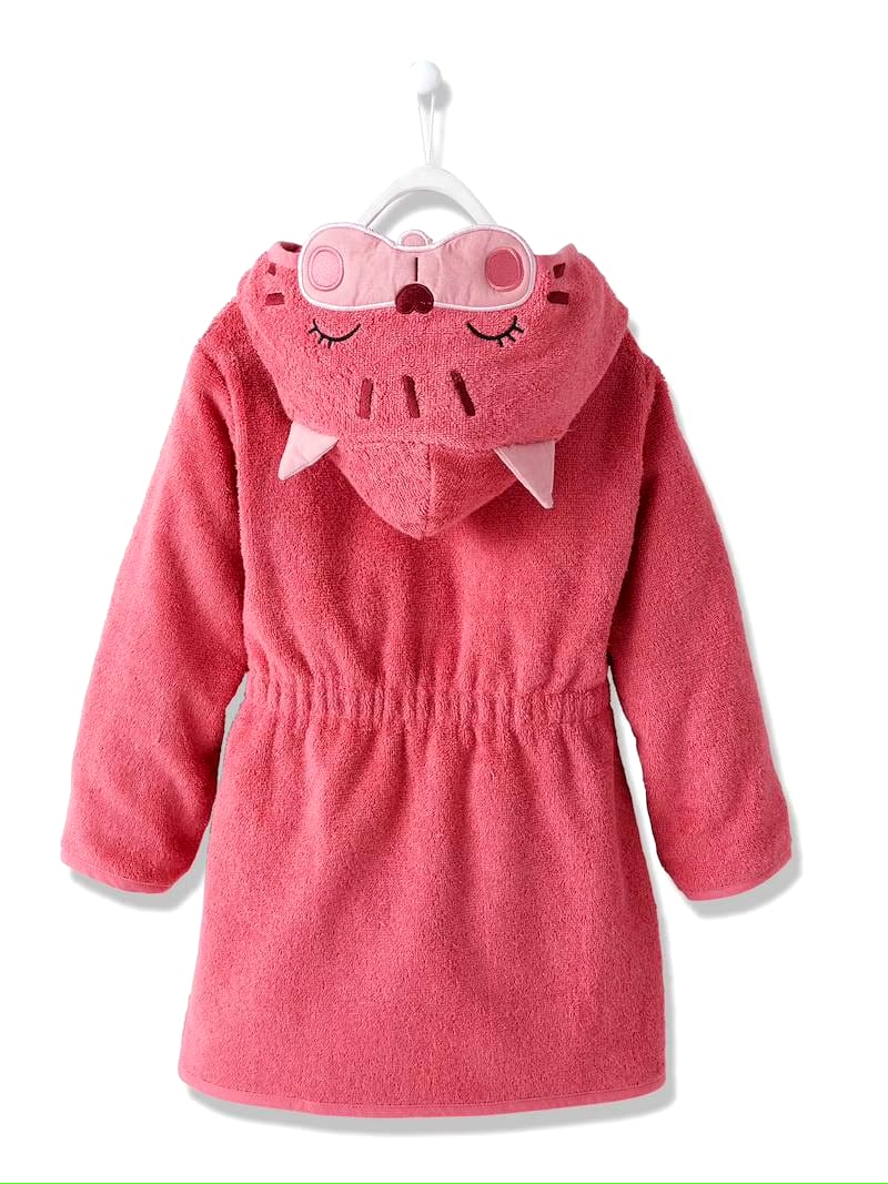 Cat Hooded Kids Bathrobe – Dark Pink (Ages 4 to 10)