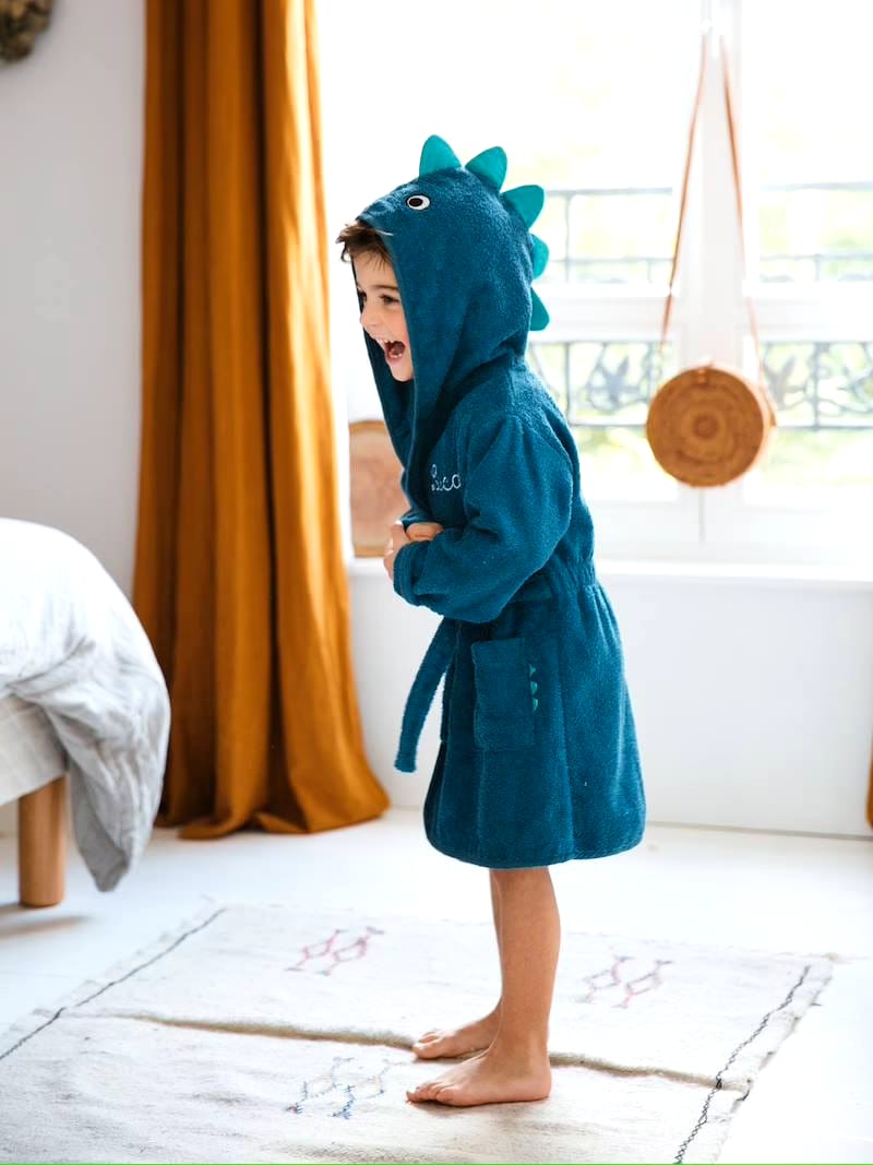 Dinosaur Hooded Kids Bathrobe – Dark Blue (Ages 4 to 10)