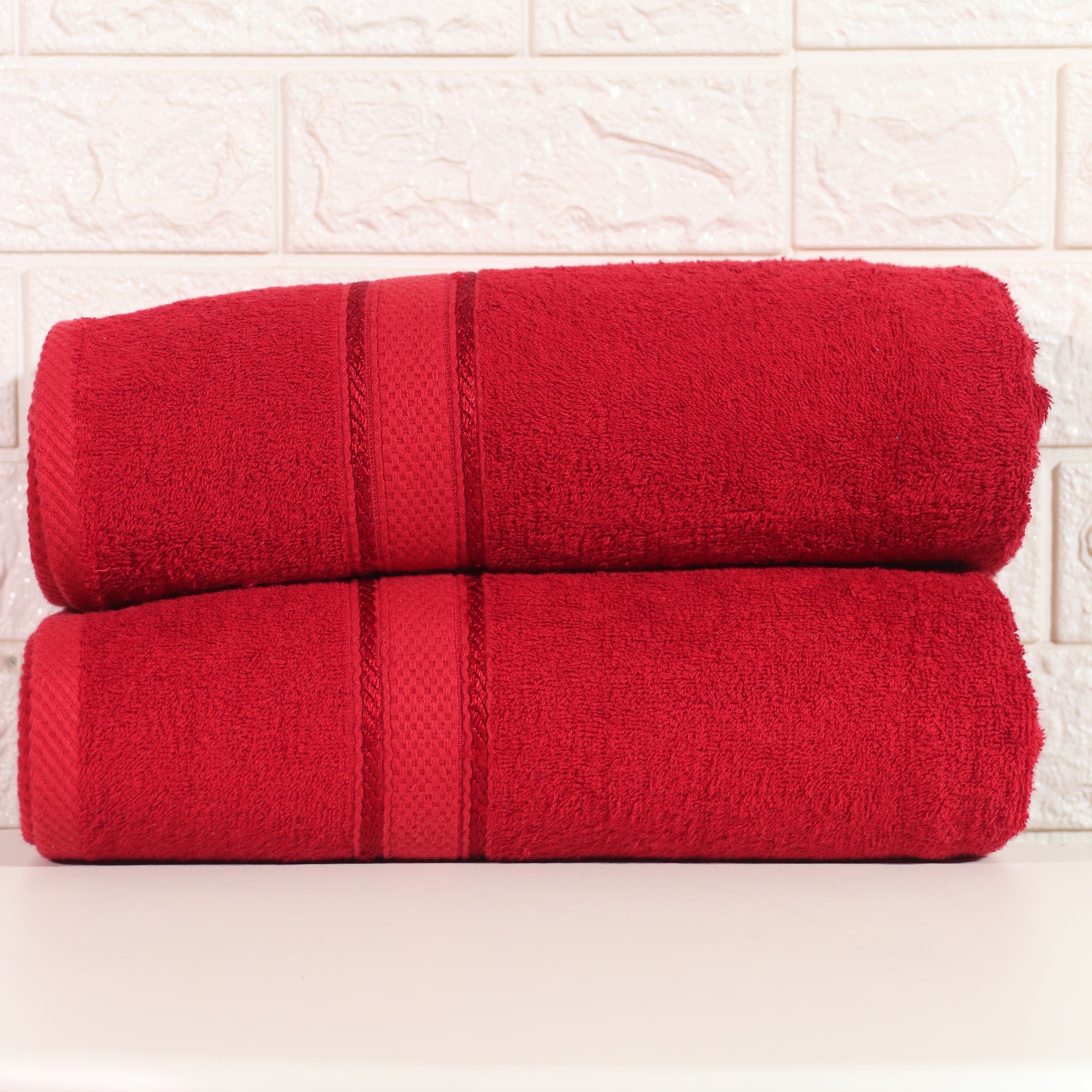 Pack of 2 Red Bamboo Twisted Yarn Bath Towels - 100% Cotton (27 x 54 inches)