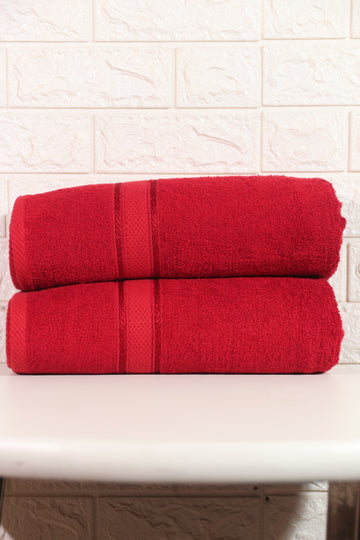 Pack of 2 Red Bamboo Twisted Yarn Bath Towels - 100% Cotton (27 x 54 inches)