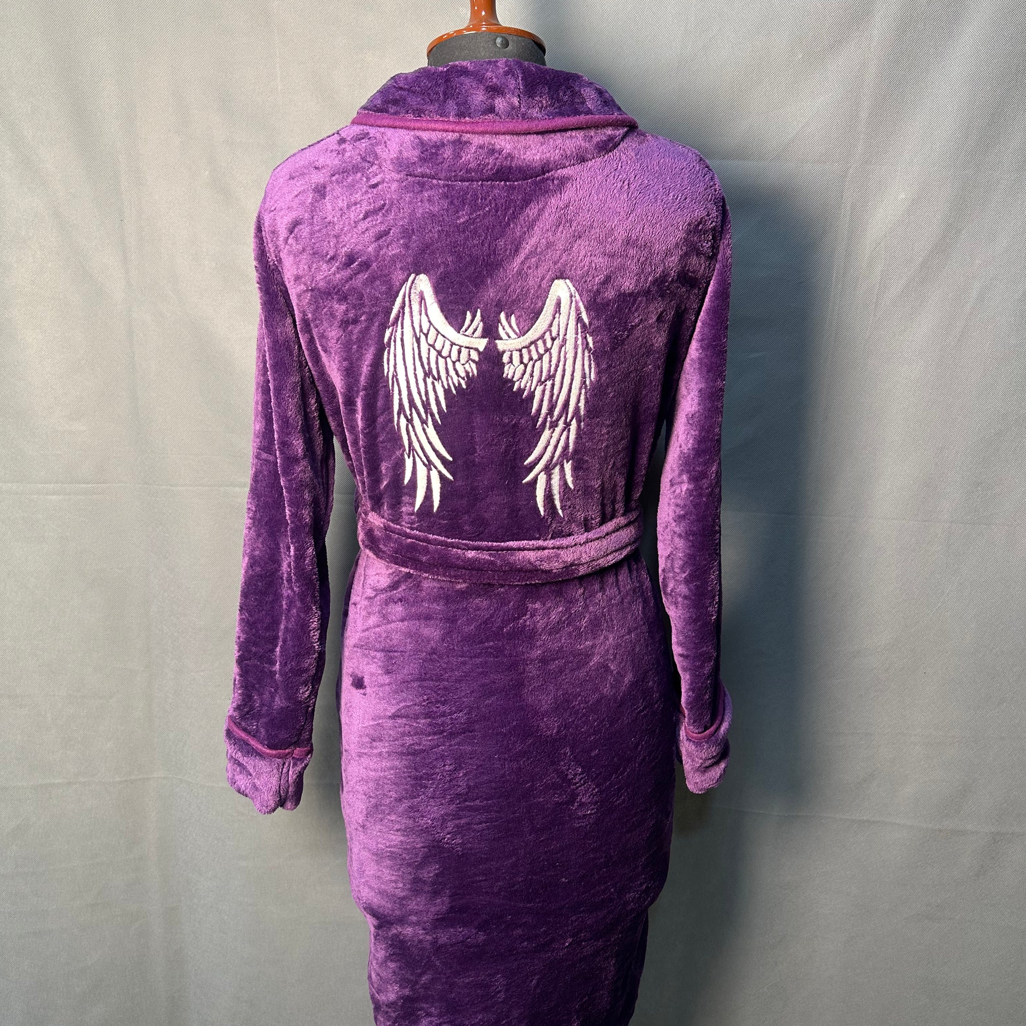 PURPLE ANGLE Embroidered Soft Plush Fleece Bathrobe