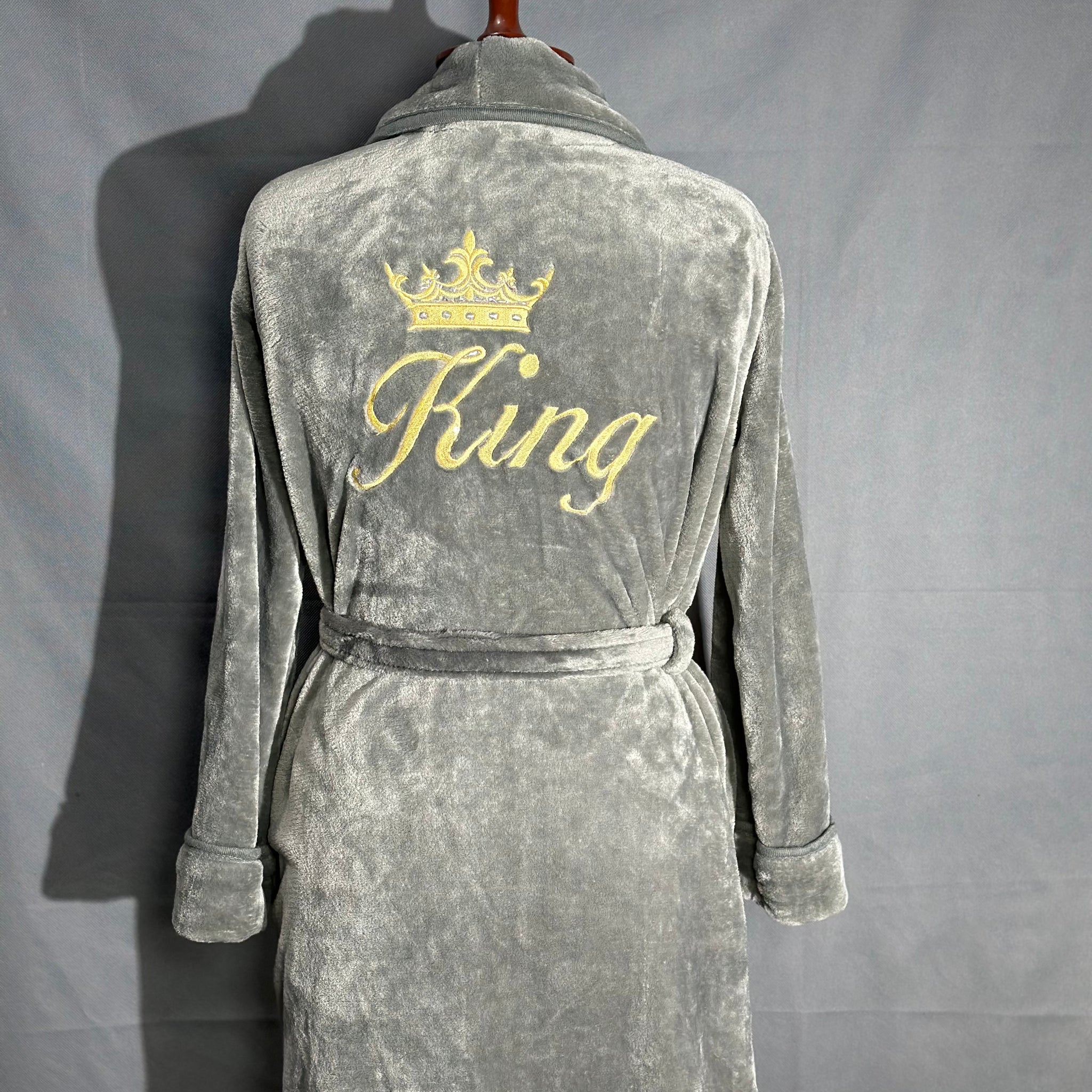 SILVER KING Embroidered Soft Plush Fleece Bathrobe