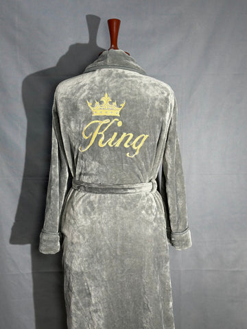 SILVER KING Embroidered Soft Plush Fleece Bathrobe