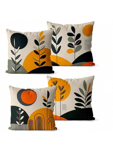 Sun & Leaves Artistic Printed Cushion Covers Pack of 4