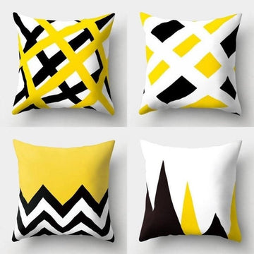 Yellow Grey Geometric Cushion Cover Pack 4