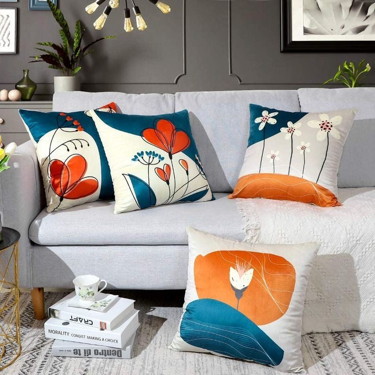 Floral Abstract Printed Cushion Covers Pack of 4