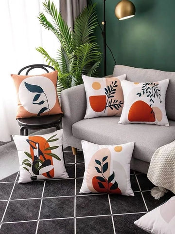 Abstract Leaf Printed Cushion Covers Pack of 5