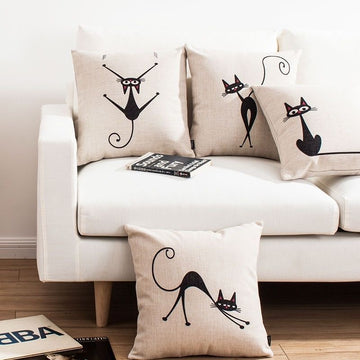 Black Cat Printed Cushion Covers Pack of 4