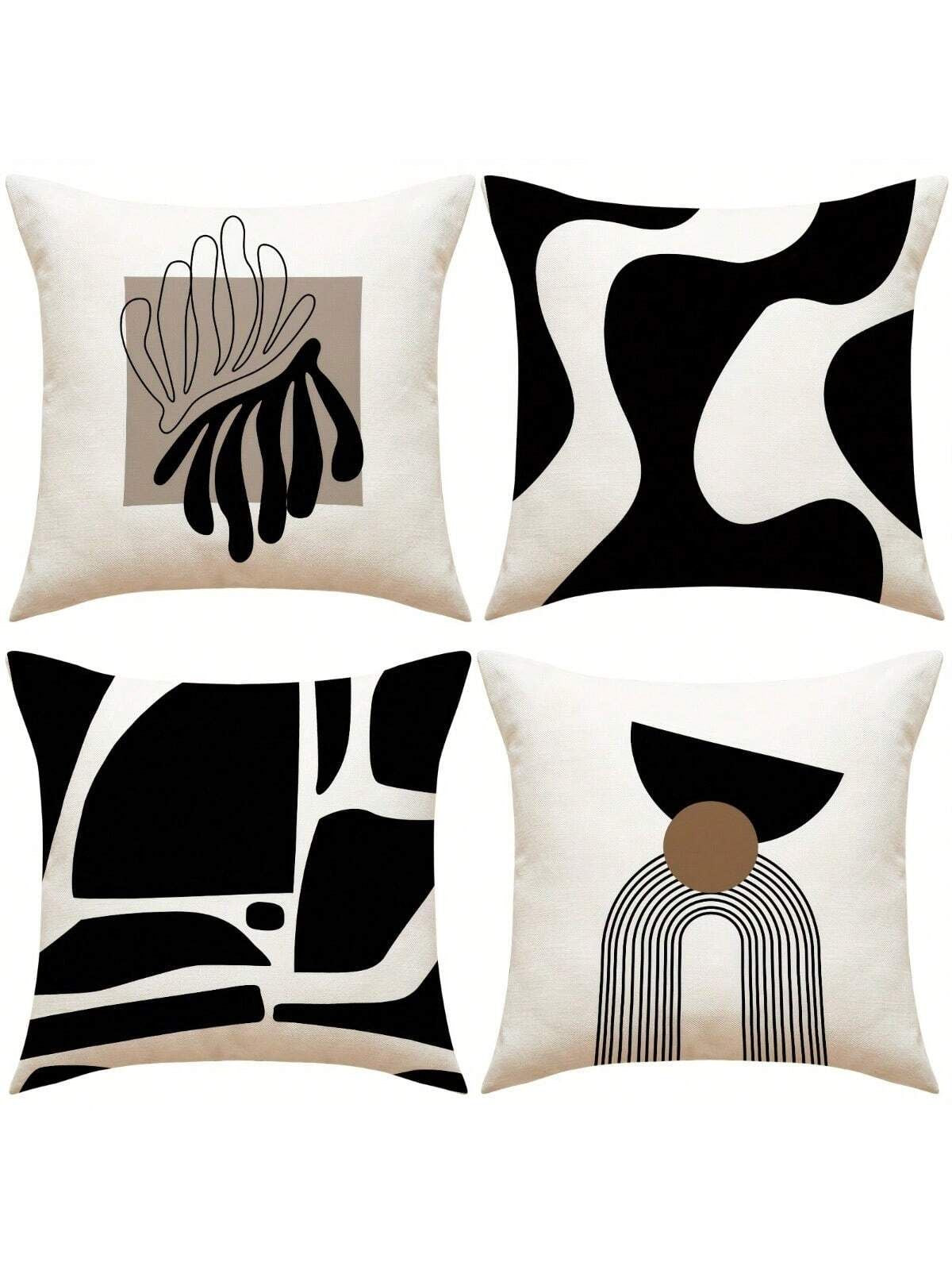 Monochrome Abstract Pattern Printed Cushion Covers Pack of 4