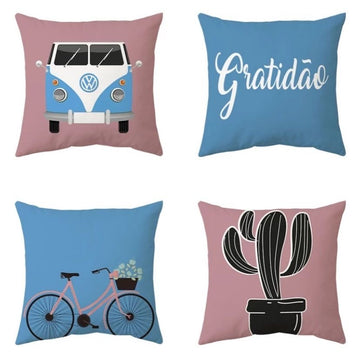 Multi Color Graphics Printed Cushion Covers Pack of 4