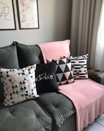 Minimilistic Pink&Black Printed Cushion Covers Pack of 4