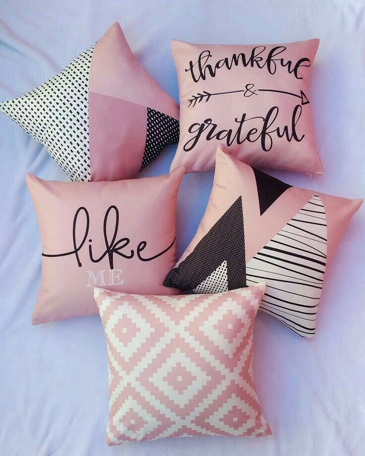 Baby Pink Soft Words Printed Cushion Covers Pack of 5